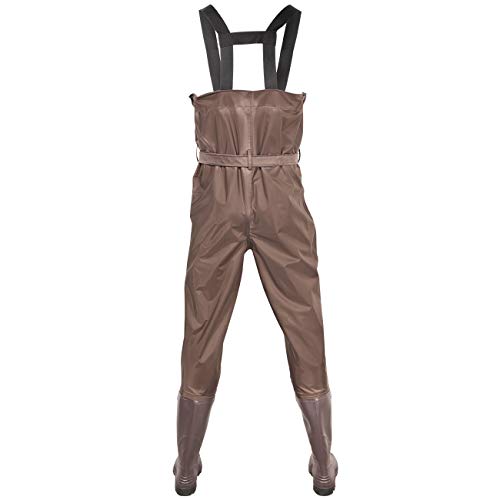 DOMICARE Chest Waders Waterproof Fishing Waders Breathable Hunting Waders 2-Ply Nylon/PVC Material Waders with Boot for Men and Women Brown Size 10