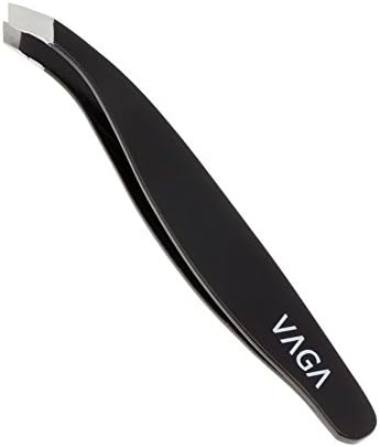 Durable Curved Black Stainless Steel Tweezers With Slanted / Slant Tip for Hair Removal, Eyebrows Plucking and Handicrafts / Crafting By VAGA