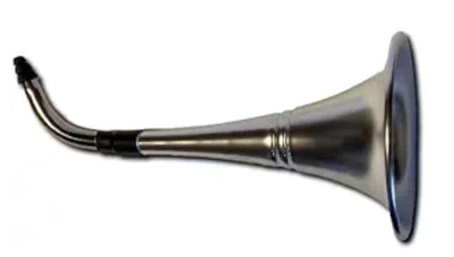 Photo 1 of Ear Trumpet Gag Gift, Black/Silver Metal, Novelty Hearing Aid Device, April Fool's Day Trick.