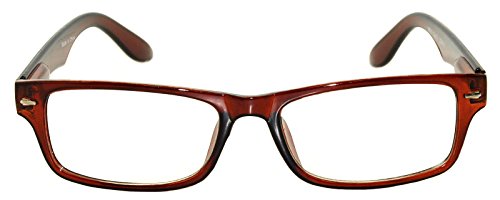 Brown Frame Narrow Rectangular Clear Lens Eyeglasses Retro Style