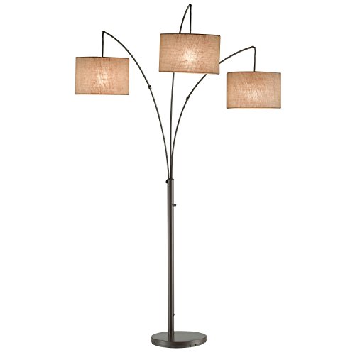 Modern 74-Inch 3 Light Fabric Drum Shade Arc Floor Lamp, Antique Bronze