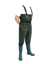 Cazadoras de pesca de cofre CaoBin para hombres y mujeres, Cojines de pesca y caza impermeables de nylon   PVC de 2 capas, Vadeadores de cadera transpirables ultraligeros (Verde militar)