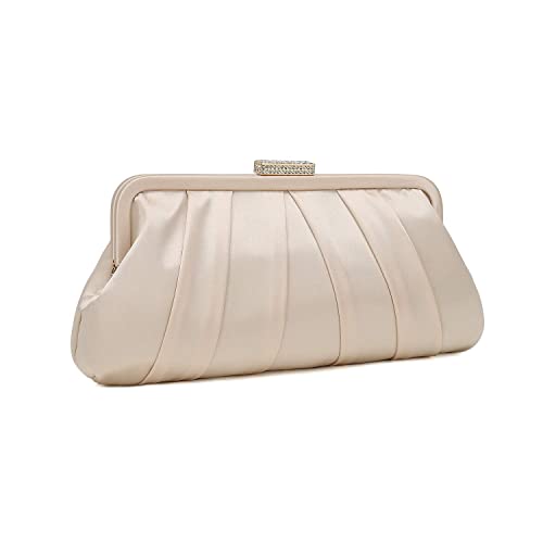 CHARMING TAILOR Classic Pleated Satin Clutch Bag Diamante Embellished Formal Handbag for Wedding/Prom/Black-Tie Events