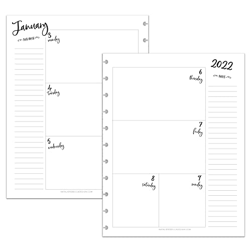 BetterNote 2023 HORIZONTAL Calendar Refill for Disc Notebook, Fits
