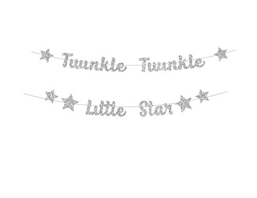 Twinkle Twinkle Little Star Banner in Silver Glitter (DIY) Do It Yourself by PinkFish Shop for Baby Shower or Birthday Party Gender Reveal Sprinkle