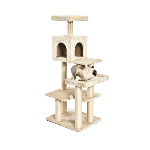 AmazonBasics-Albero-per-gatti-XL-con-cuccia-e-torre-61-x-1422-x-482-cm-beige
