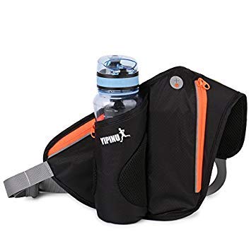Waist Pack with Water Bottle Holder,Waterproof Running Waist Bag Pack Fanny Pack Belt Pouch Adjustable Waist Phone Holder Unisex for Cycling Sports Gym Workout Fitness Skiing Hiking Fishing,Black