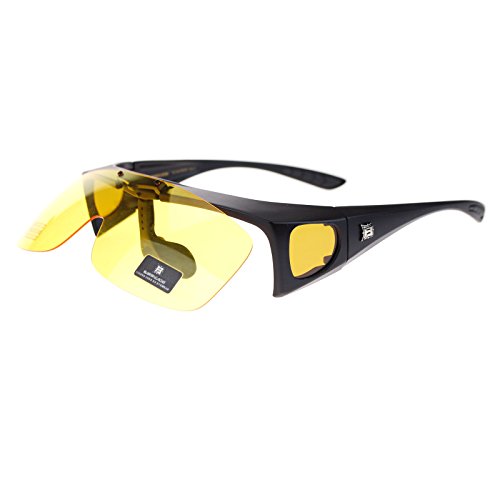 Barricade Large Mens Polarized Flip Up Fitover Sunglasses Black Yellow