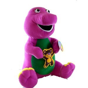 Barney Plush w/ Bear -10 in holding Teddy Bear