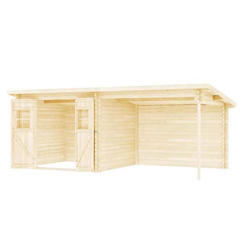 Tidyard Cabanon de Jardin | Abri de Jardin | Abri de Stockage Bûches en Rondins Bois Massif avec Toit Plat 6,3 x 3 m