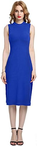 YIJIN Women's Fashion Sleeveless O neck With Botton Sexy Slim Bandage Party Club Dresses (S, Blue)