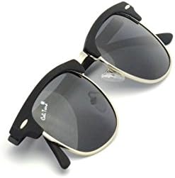Polarized Dark Black Horn Rimmed Half Frame Classic Silver Rubber Sunglasses
