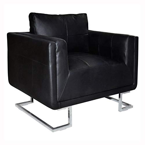 HomyDelight Arm Chair, Recliner & Sleeper Chair, Black Luxury Cube Armchair with Chrome Feet - Thumbnail 5