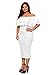 GOSOPIN Women's Off Shoulder Ruffle Bodycon Fit Sexy Midi Dresses Floral Print Medium White