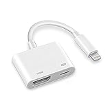 Lighting to HDMI Adapter, Lighting Digital AV Adapter with iPhone Charging Port, Compatible with iPhone, iPad, iPod Touch, for HD TV Monitor Projector 1080P Support iOS 11 and Before (White)