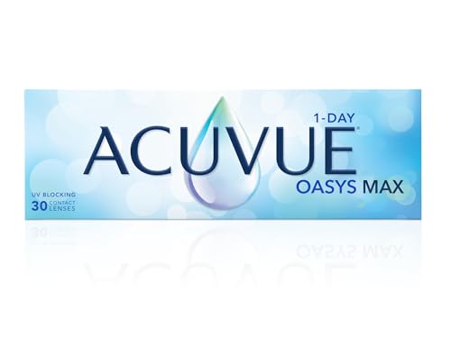 ACUVUE OASYS MAX 1-Day, lenti a contatto giornaliere; Comfort tutto il giorno e visione nitida, filtrano la maggior parte della luce blu-viola;-10.00 diottrie; BC 9.0; DIA 14.30; 30 lenti