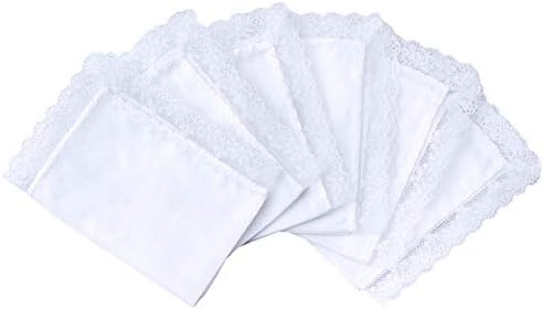 Houlife Ladies 100% 60S Cotton Handkerchiefs Womens Soft Solid Pure White Lace Hankies for Wedding Party DIY 6/12 Pieces 10x10"/25x25cm