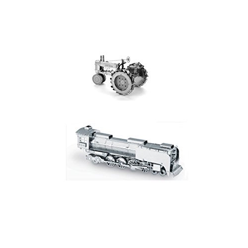 Set of 2 Metal Earth 3D Laser Cut Model Kits: Farm Tractor & Steam Locomotive