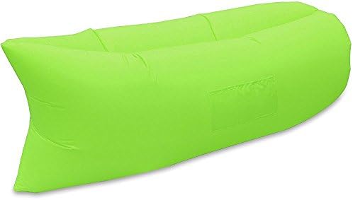 Inflatable Air Lounge - Camping Bed Beach Sofa - Portable Sleeping Bag with Premium Ripstop Nylon - Two Side Pockets - Indoor/Outdoor FUN! by Amazing Jungle (Green)