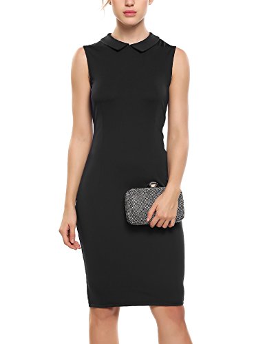 ANGVNS Womenâ€™s Suit Collar Sleeveless Wear to Work Bodycon Office Dresses