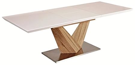 Hochglanz Weiß Esstisch Alaras 90x160x75 ausziehbar auf 220cm Säulentisch Sonoma Eiche Holz
