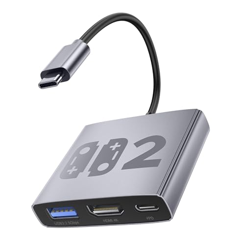 Aluminum Alloy 3-in-1 Switch 2 Dock, Jaizblui Portable TV Docking Station for Nintendo Switch 2/Switch/OLED/ROG Ally/Legion GO, Switch 2 Travel Dock Adapter with HDMI 4K@60Hz, USB 3.2 and PD 100W