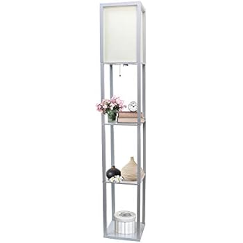 Simple Designs Home LF1014-GRY Etagere Organizer Storage Shelf Linen Shade Floor Lamp, Gray