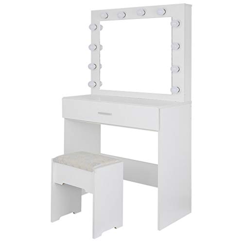 Large Vanity Makeup Mirror with Lights, Makeup Vanity Dressing Table Dresser Desk with Large Drawer, Detachable 10X Magnification Hollywood Mirror, Sent from USA (White) - Image 4