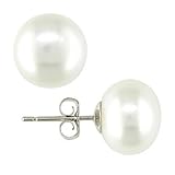 Sterling Silver Freshwater Cultured Button Pearl, Stud Earring