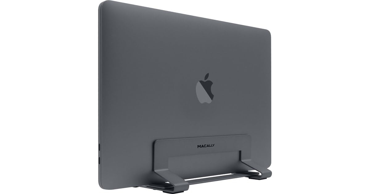Macally VCSTAND Space Saving and Stylish Steel Stand for MacBook, MacBook Air, MacBook Pro and any Laptop between .63” and 1.19”/1.6 cm to 3 cm - Space gray
