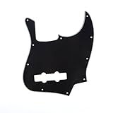 Musiclily 10 Hole Jazz Bass Pickguard J Bass Scratch Plate for 4 String Fender USA/Mexican Made American Standard Jazz Bass Replacement, 3Ply Black