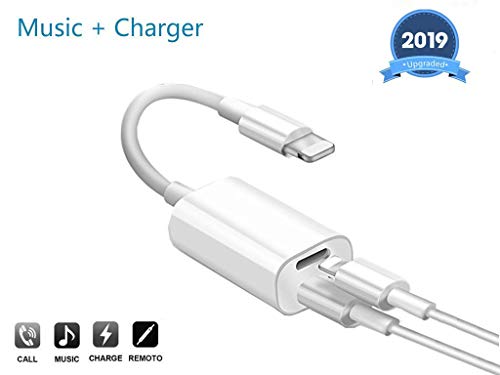 Headphone Lightning Adapter Splitter, 2 in 1 Headphone Jack Aux Audio & Charger Adapter Cable Connector Compactible with XR XS iphone7/Plus/8/Plus/Support Calling + Sync + Music Control + Charge