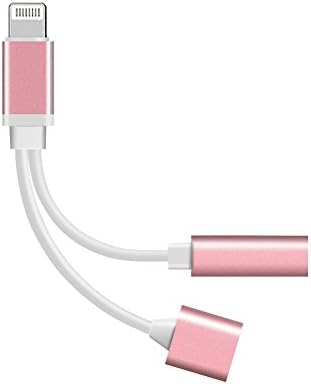 2 in 1 Lightning to 3.5mm Audio Adapter Lightning Charger Aux Headphone Jack Adapter for iphone 7 / 7 plus [No Music Control](Rose Gold)