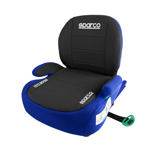 Sparco F100KI Child Booster Seat with Backrest and ISOFIX Connectors | For children from 125 to 150 cm (22-36 kg) | Ergonomic and reclining design | Blue and black | ECE R129/03 approved