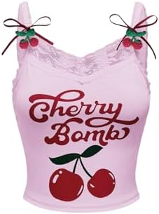 WDIRARA Women's Cherry Graphic Halter Crop Tops Backless