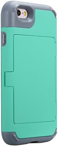 iPhone 6 / 6S Card Holder Kickstand Case, SAVYOU Built-In Mirror Dual Layer Defense High Impact Shock Absorbing Hard PC Soft Silicone Hybrid Protective Cover Case for Apple iPhone 6/6S 4.7" Mint Blue