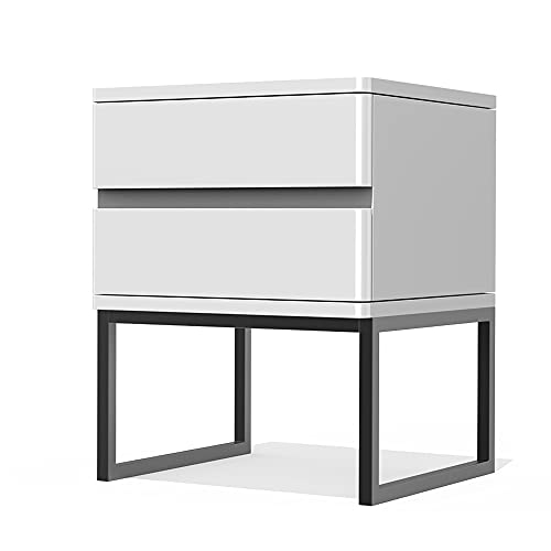 White Nightstand with 2 Drawers, Mid Century End Table for Bed Side