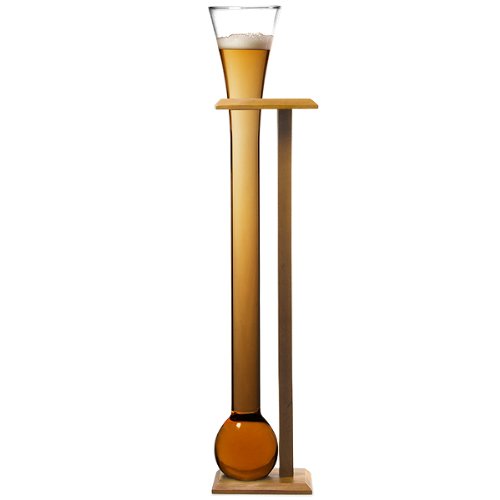 bar@drinkstuff 2.5 Litre Glass Yard of Ale with Birch Wood Stand – Giant Novelty Beer Glass for Drinking Challenges, Parties & Home Bar