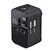 LKY DIGITAL Universal Travel Adapter USB C, International Power Adapter with 1 USB-C and 1 USB-A Ports, Type C Worldwide All in One Wall Charger for USA EU UK AUS (Black)