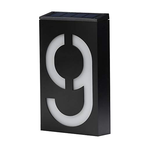 Home Address Sign Solar Power LED Light House Hotel Office Number Sign Address Number Plaque Sign for Mailbox/Door/Apartment/Hotel (J)