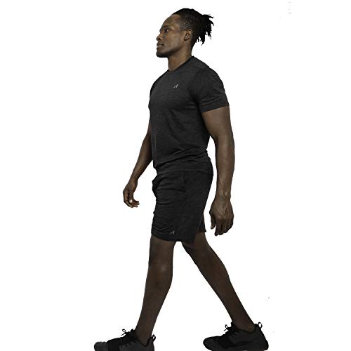 Alive Men's Tee Shirt Active Quick Dry Workout Short Sleeve Shirts Crew Neck (Black Heather, X-Large) - Thumbnail 5