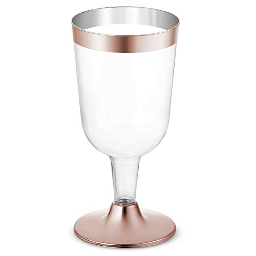 50Pack Rose Gold Rimmed Disposable Wine Glasses 7 oz. Premium Clear