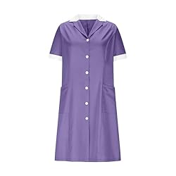 Womens Housekeeping Maid Uniform Dress Button Down