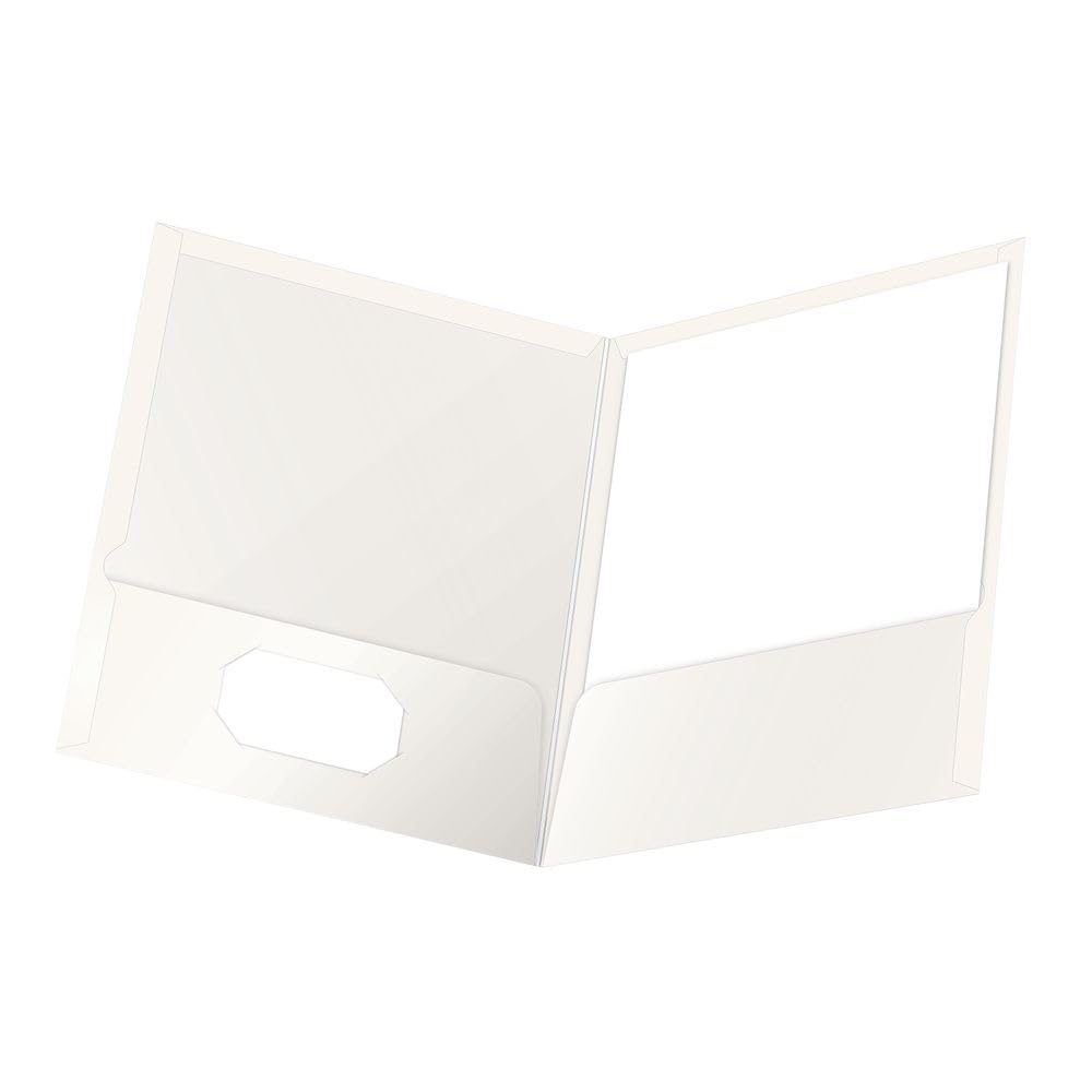 Oxford Laminated Twin-Pocket Folders, Letter Size, White, Holds 100 Sheets, Box of 25 (51704EE)