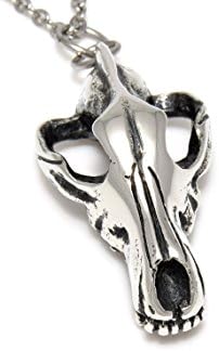 Metal Wolf Skull Pendant Necklace, Pewter Charm on 20 Inch Chain