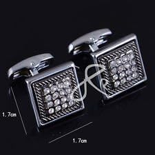 Blazers Proforms Costumes - Mens Square white crystal black shirt cufflinks Wedding Party