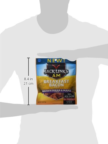 Jack Links A.M. Breakfast Bacon, Brown Sugar & Maple, 2.5 oz. Bag - Flavorful Ready to Eat Meat Snack with 11g of Protein, Made with 100% Real Bacon - No Added MSG or Nitrates/Nitrites