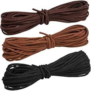 ZYFC 3 Pcs Leather Cord String, mm x 10 m Necklace Cord, String for Jewellery, Lace, Suede Rope, Craft Jewelry Making Beading Thread DIY Handmade, Black