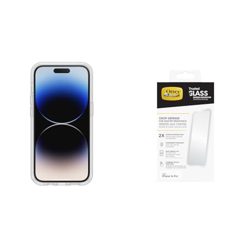 OtterBox Symmetry Clear + Alpha Glass Antimicrobial Apple iPhone 14 Pro - Clear with Premium Tempered Glass Protector