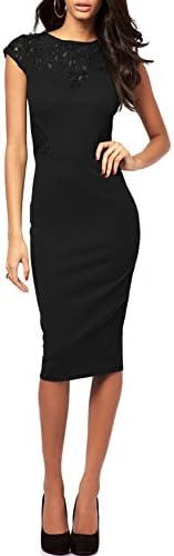 Viwenni® Women's Crewneck Knee Lace Bodycon Party Cocktail Dresses Black Us 4-12